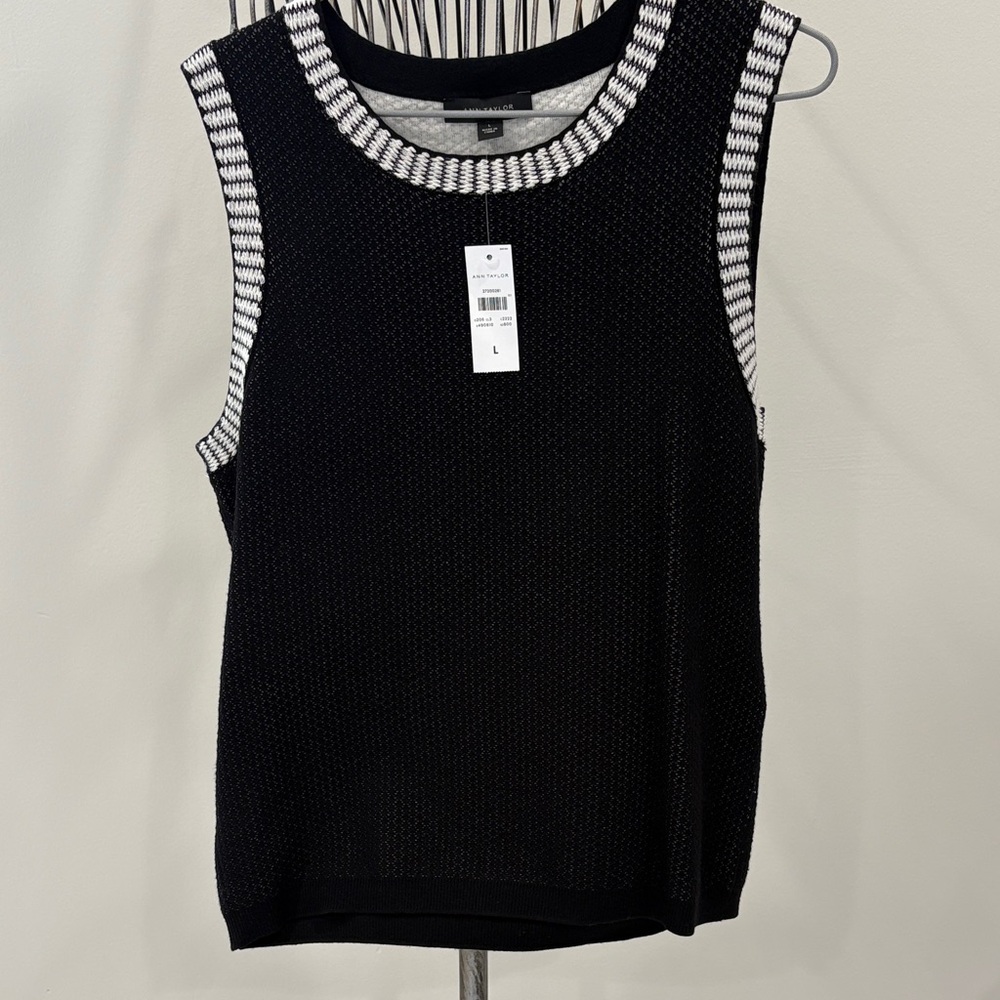 Ann Taylor Black and White Knit Sweater Tank Top